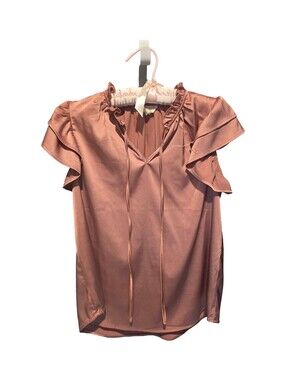 Ruffle Sleeve Tie-Neck Blouse in Dusty Rose, Size Medium